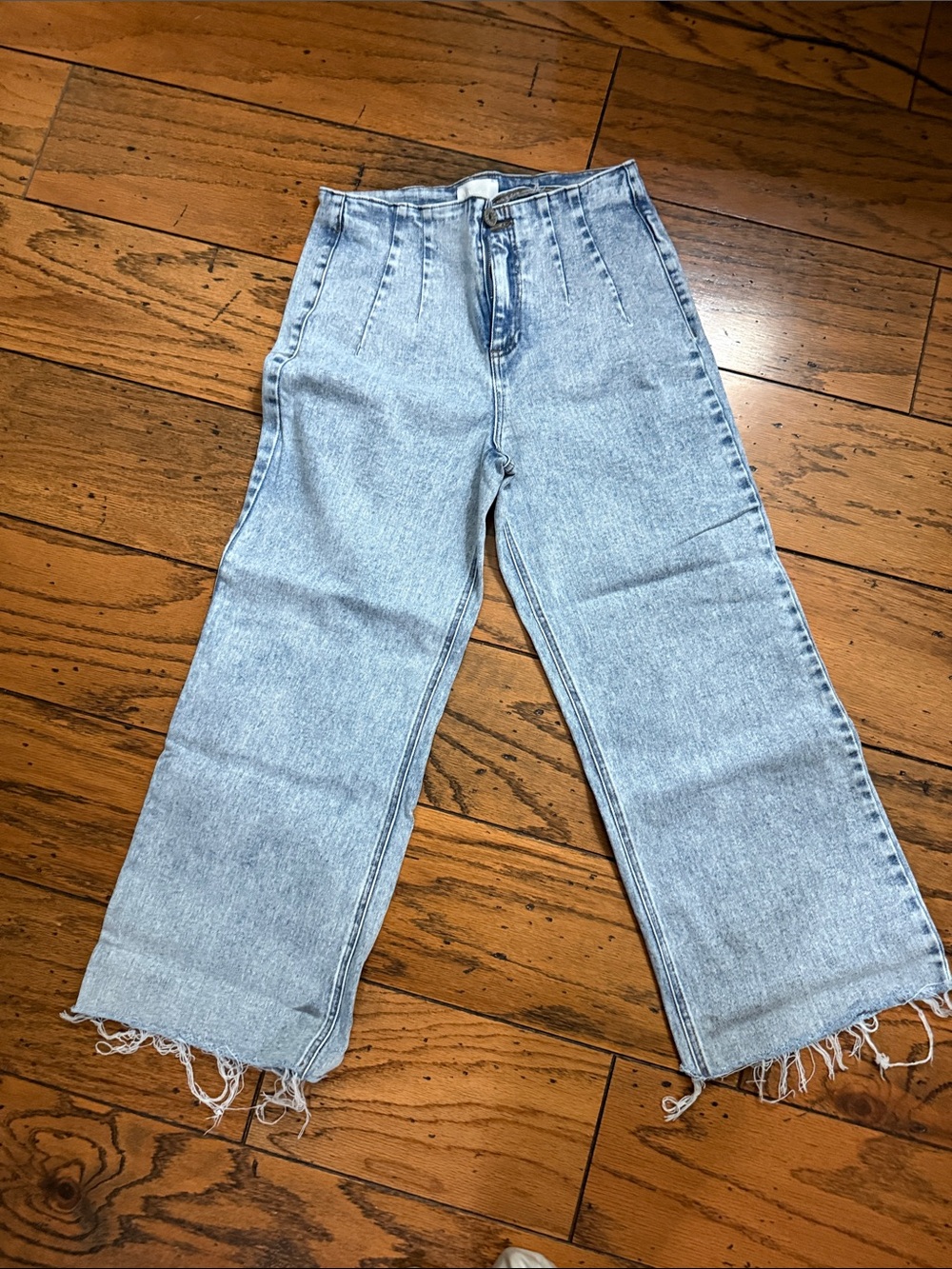 High-Rise Light Blue Wide Leg Jeans with Raw Hem